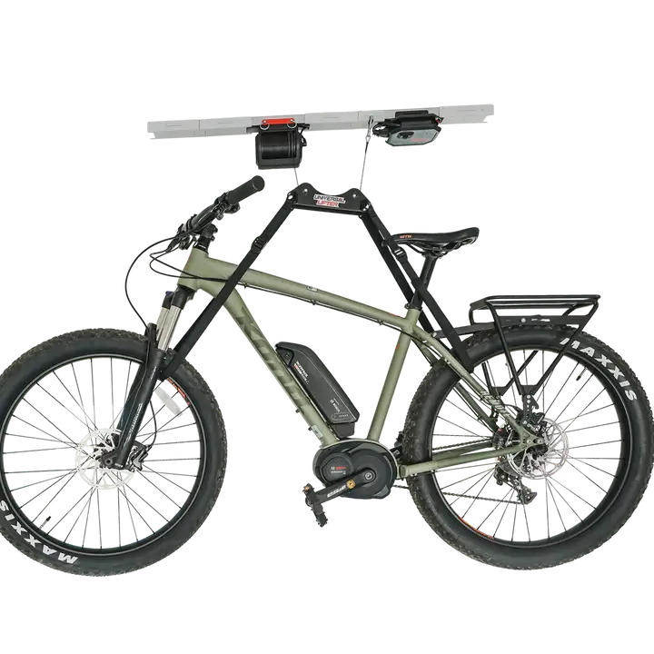 Side View of The Single Bike - Electric Garage Storage Motorized Pully Solo Bicycle Lift by GarageSmart & SmarterHome
